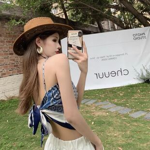 复古欧美ins辣妹吊带女夏季设计感小众丝巾背心外穿抹胸内搭上衣