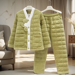 精雅冬季睡衣女2024新款加厚三层珊瑚绒夹棉甜美家居服可外穿棉袄