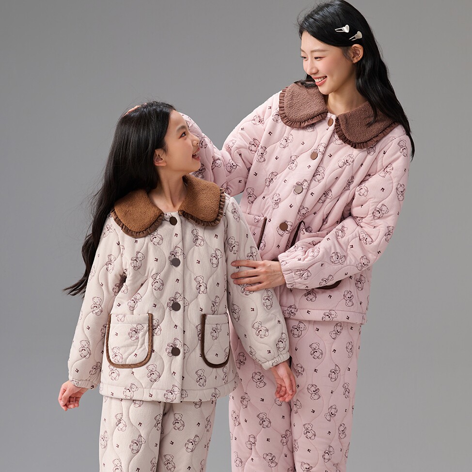 安之伴睡衣冬季女三层加厚夹棉欧棉绒卡通时尚保暖青年家居服棉袄