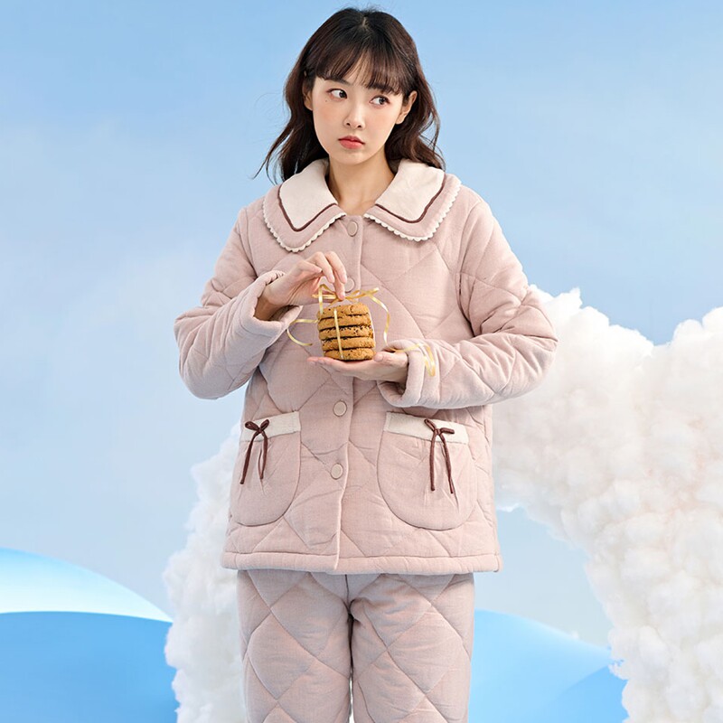 安之伴睡衣冬季女士三层加厚梭织夹棉时尚保暖青年可爱家居服棉袄