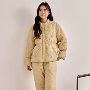 精雅睡衣冬季女士春亚纺绣花三层加厚夹棉时尚保暖青年家居服棉袄