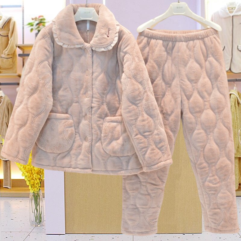 安之伴睡衣冬季女三层加厚珊瑚绒甜美可爱时尚保暖青年家居服棉袄