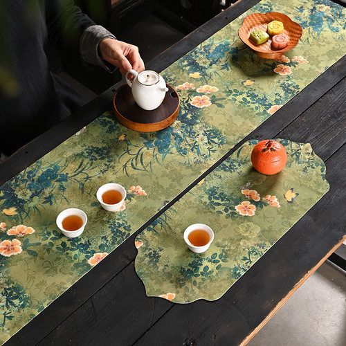 云纱茶席防水禅意高端轻奢茶桌布长条桌旗新中式干泡茶旗茶杯垫子