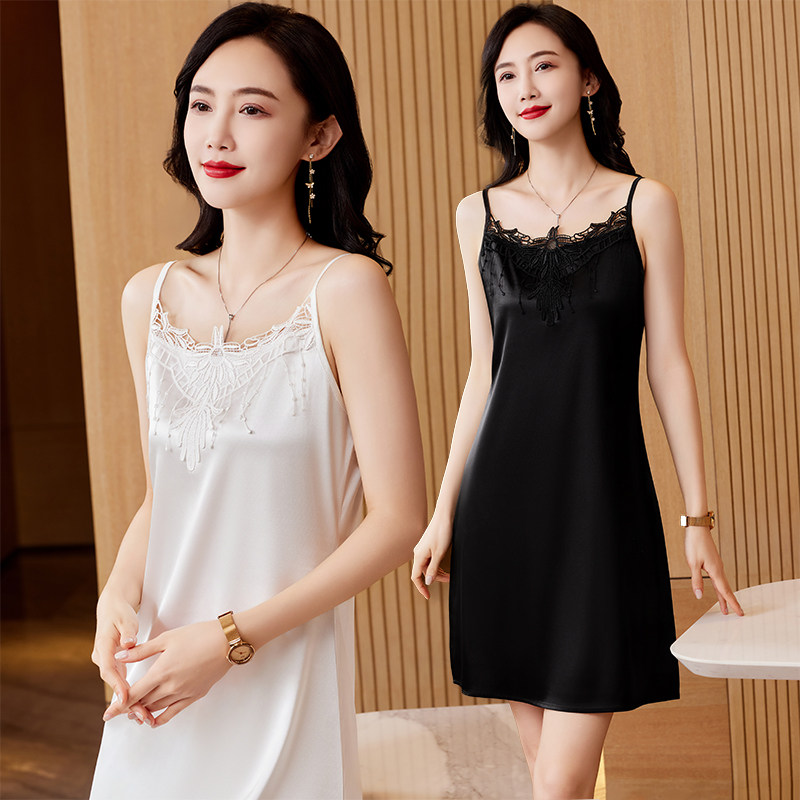 2025春季新款蕾丝吊带背心裙女内搭衬裙外穿中长款白色缎面打底裙