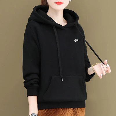 黑色连帽卫衣女2024新款秋冬季款