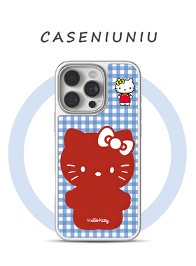 蓝色格纹kitty适用苹果华为小米电镀银手机壳磁吸iPhone17promax新款16可爱卡通15韩系ins14超火13手机壳防摔