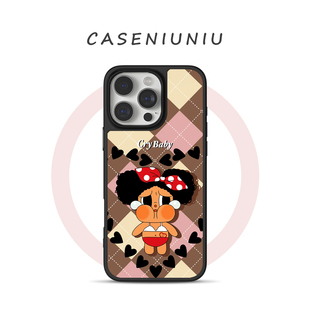 文艺复古格纹哭娃crybaby 16可爱卡通15超火14高级感13手机壳 适用苹果华为小米手机壳磁吸iPhone17promax新款