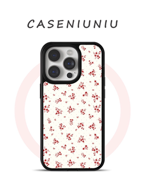 ins韩系可爱红色碎花 适用于苹果17promax手机壳磁吸iPhone16磁吸支架15高级14少女清新13全包磨砂文艺手机壳