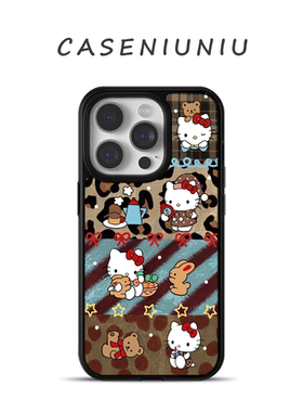 可爱豹纹hellokitty凯蒂猫适用苹果17promax手机壳磁吸iPhone16磁吸支架15可爱超火14高级感13全包磨砂手机壳