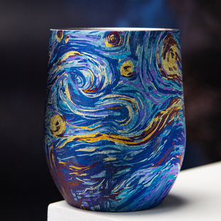 Aobodun手工彩钛纯钛梵高《星月夜》高端咖啡杯钛杯饮品杯工艺杯