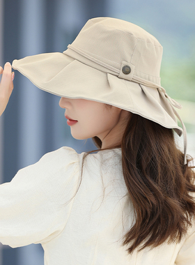 防晒帽遮阳帽太阳帽帽子女款2024新款渔夫帽夏季防紫外线遮脸大檐