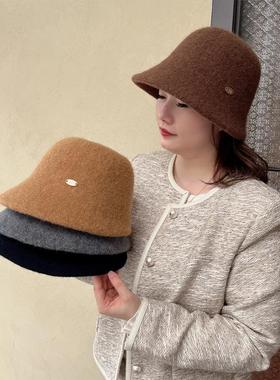 2025秋冬不规则帽沿渔夫帽子女百搭休闲高级毛绒遮脸保暖防风盆帽