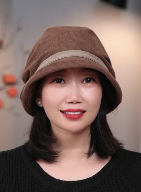 秋季新款灯芯绒渔夫帽韩版女时尚百搭堆堆帽保暖盆帽休闲显脸小
