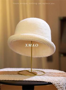 秋冬新款卷边渔夫帽女保暖针织盆帽百搭显脸小纯色简约水桶帽子潮