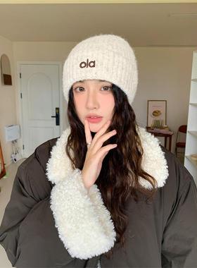 韩版简约风针织帽女冬季保暖百搭时髦个性刺绣字母毛线帽包头冷帽