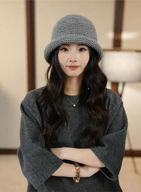 逛街加厚保暖针织帽秋冬卷檐简约时尚渔夫帽短檐弯檐帽子森系休闲