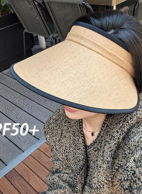防紫外线夏季防晒帽女遮阳骑车太阳帽子女发箍款3.0加大帽檐草帽