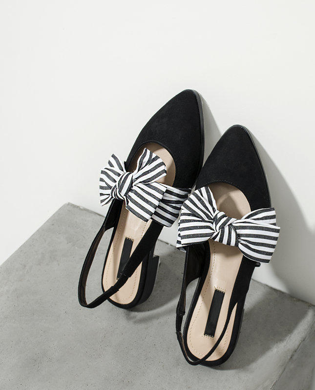 2018春季半拖可爱黑色后绑带低跟