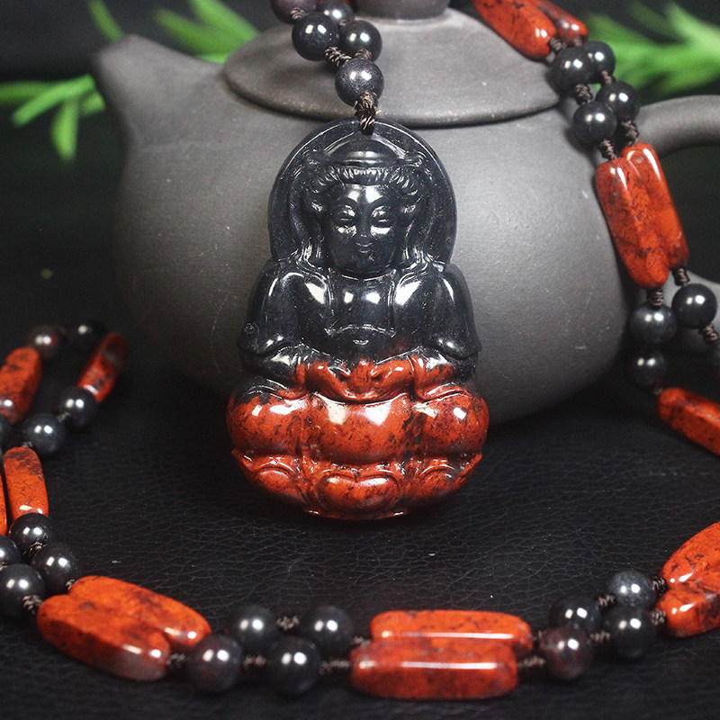 正品桂林鸡血玉乾坤料观音菩萨吊坠男款项链挂件天然带证书