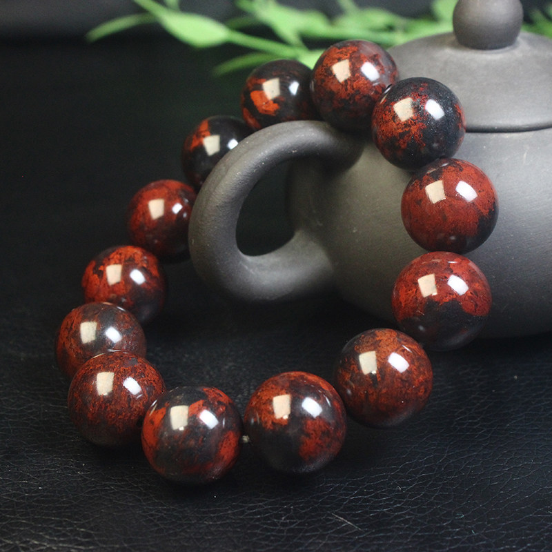 正品桂林鸡血玉手串乾坤料男款纯天然手链佛珠带证书