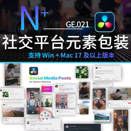 达芬奇模板预设 社交媒体交友平台元素包装动画SocialMedia Posts