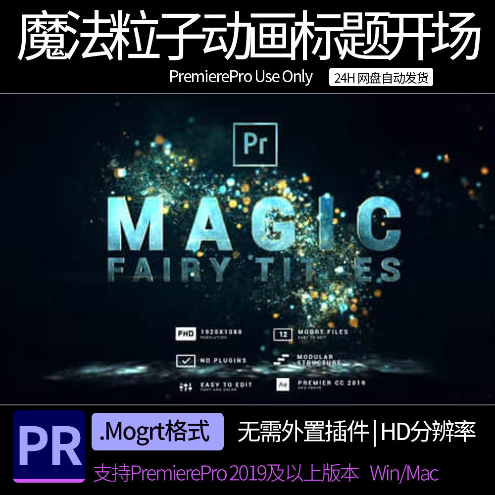 PR模板 漂亮优雅魔法粒子动画文字标题开场片头 pr素材预设