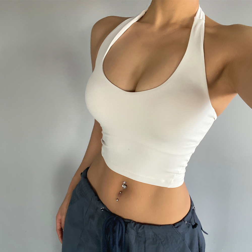 欧美性感挂脖运动内衣裸感美背瑜伽吊带背心聚拢健身文胸普拉提