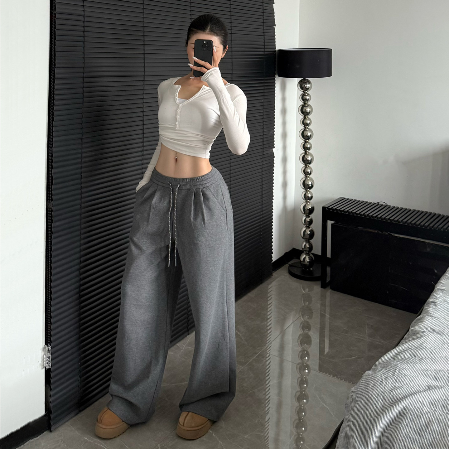 慵懒宽松运动长裤中腰抽绳阔腿裤秋冬百搭休闲直筒卫裤女健身,运动服/休闲服装,运动长裤,淘宝优惠券,粉丝福利购,淘宝优惠卷