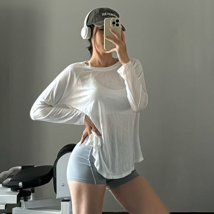 瑜伽轻薄罩衫 春秋气质美背宽松运动上衣女健身服跑步T恤遮肉 长袖