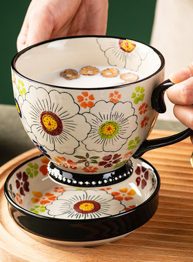 波兰精致早餐杯好看咖啡杯水杯情侣陶瓷彩杯子带盖的马克杯杯家用