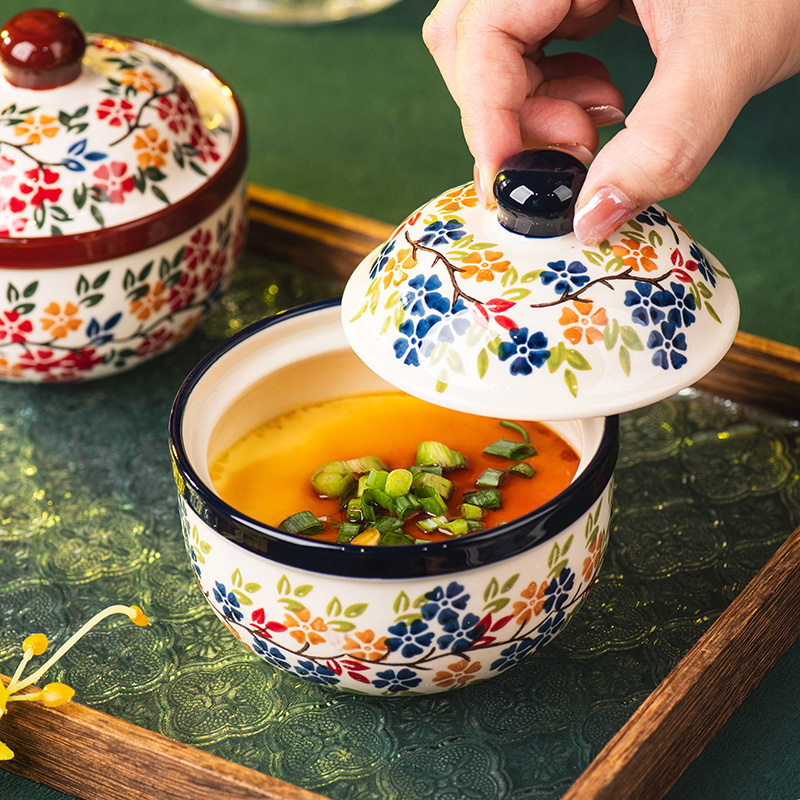 复古手绘炖盅陶瓷汤盅隔水炖带盖汤盅煲汤小瓦罐瓦罐汤炖盅家用炖