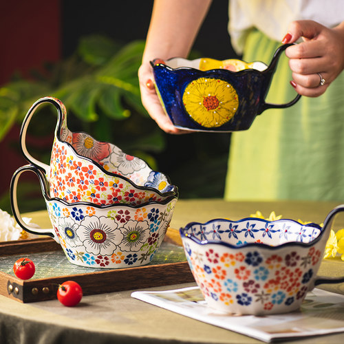 高颜值新款波兰碗陶瓷中古风餐具家用泡面碗汤碗饭碗大碗个人专用