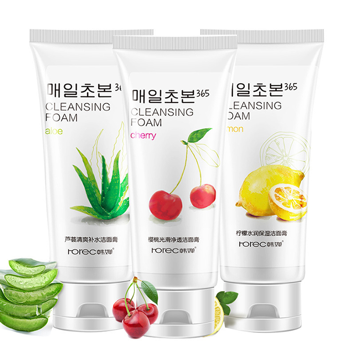 满包邮 批发保湿补水控油洁面乳柠檬樱桃芦荟泡沫洗面奶膏120g