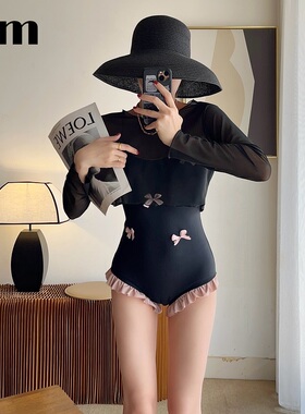 小个子黑色纯欲性感泳衣女显腿长2024新款泡温泉气质少女泳装罩衫