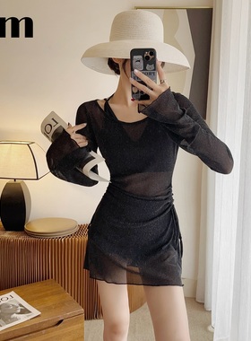 微胖女孩气质泳衣女分体保守三件套小胸遮肚显瘦防晒长袖罩衫2025