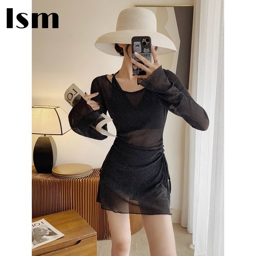 微胖女孩气质泳衣女长袖三件套