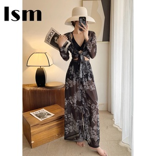 遮肚显瘦温泉度假四件套夏 长裤 海岛度假风2025新款 泳衣女防晒长袖