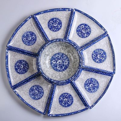中式陶瓷菜盘碗套装圆桌团圆餐具套圆形扇形创意家用拼盘餐具组合