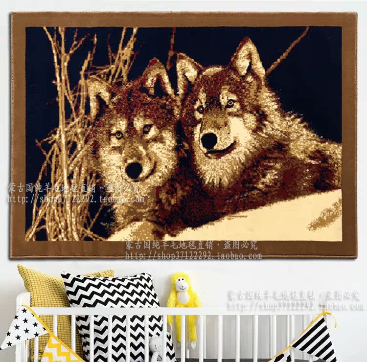 客厅背景墙卧室书房挂毯欧式美式北欧现代双狼图墙面装饰画壁毯
