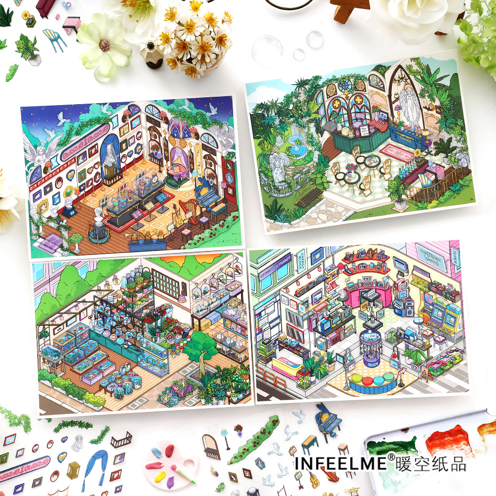InfeelMe暖空 今日营业中第二十八弹系列拼贴解压场景造景贴纸