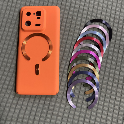 2025新款适用苹果17pro/小米17promax开口引磁片通用无线充电铁环支架散热强力磁吸贴片CD纹半圆缺口磁吸圈