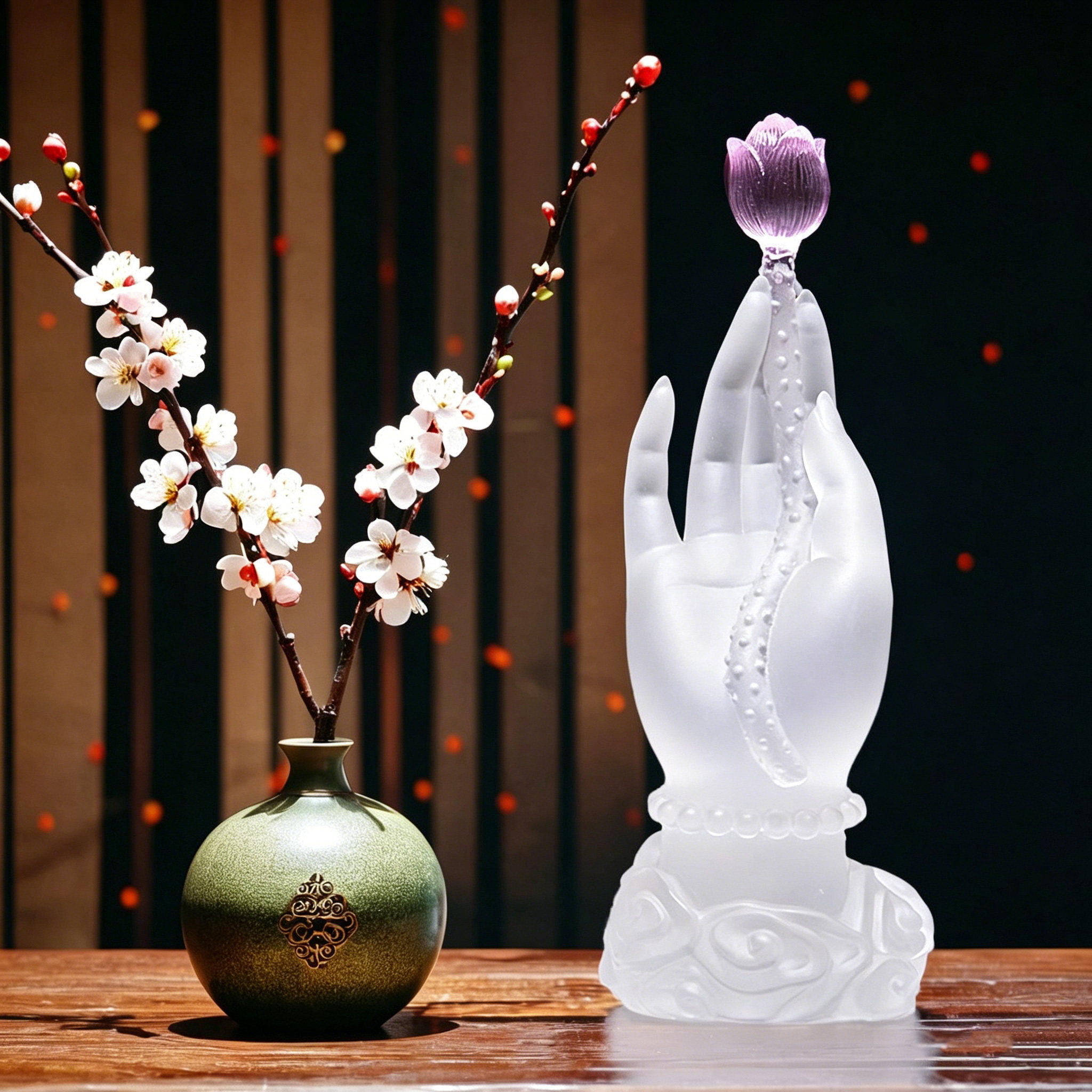 琉璃工艺品佛手莲花新中式客厅玄关茶几桌面装饰水晶禅意摆件