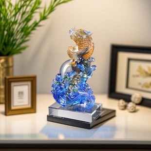 琉璃鳌鱼摆件开业送 饰龙鱼摆设收藏工艺品 礼物客厅电视柜玄关装