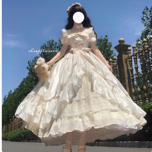 出租飞行日记原创-米色长款lolita成人礼聚会生日裙在逃公主裙cos