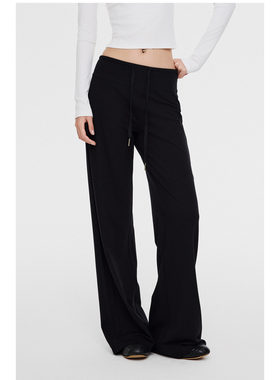 ummadome经典百搭黑色微喇显瘦直筒低腰卫裤女修身松弛运动休闲裤