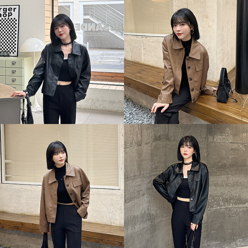 一个pee店 ku帅风时尚百搭皮衣女秋季zha街复古休闲外套小个子怎么看?