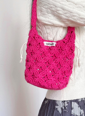 六织织Luckiki花朵菜篮子包材料包  纯棉空心棉手工编织diy钩针