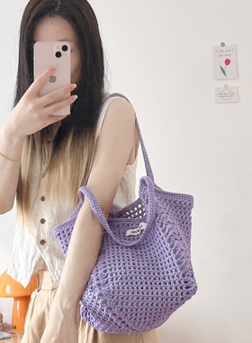 六织织Luckiki托特镂空手织包包钩针编织材料包钩织diy空心棉线