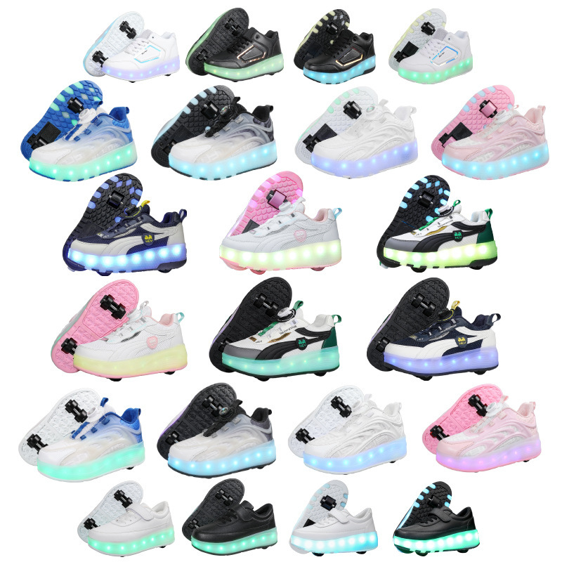 新款儿童暴走鞋男童爆走鞋双轮溜冰鞋带灯滑轮鞋女四轮变形运动鞋