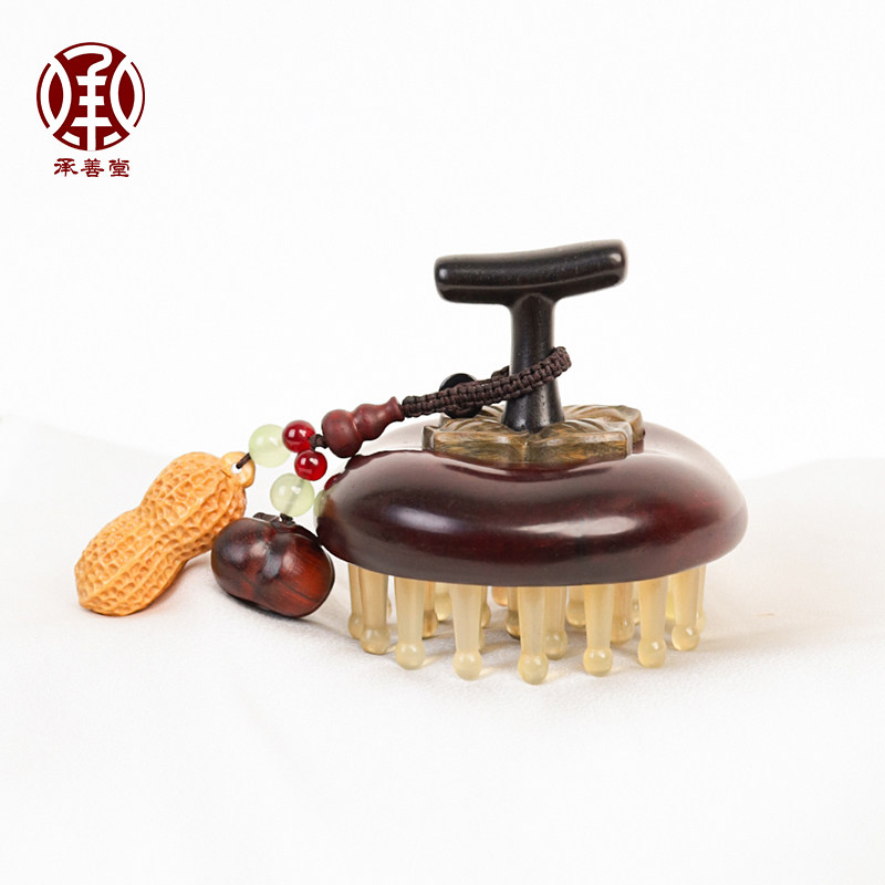 承善堂好柿发生羊角梳柿柿如意按摩梳子缎光紫檀木经络梳头疗刮痧